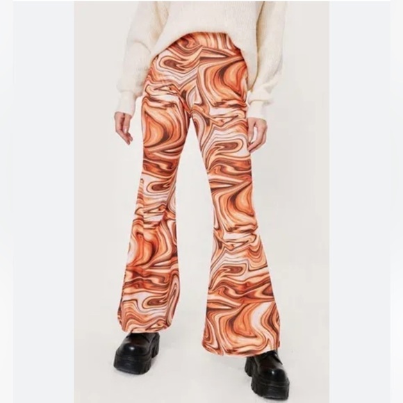 NWT Nasty Gal Recycled Marble Print Flare Pants Sz6 - Picture 14 of 15